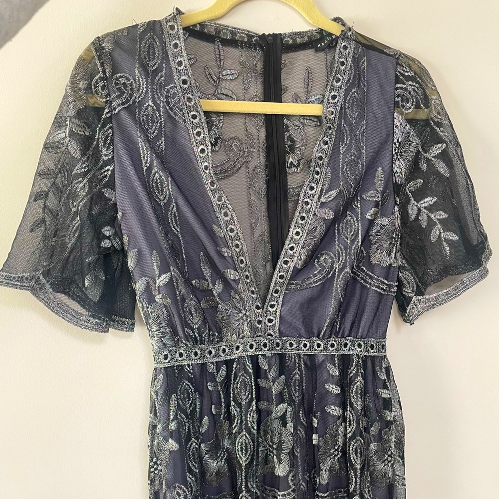 Small, Black/Grey/Purple, Lace Dress with Romper underneath